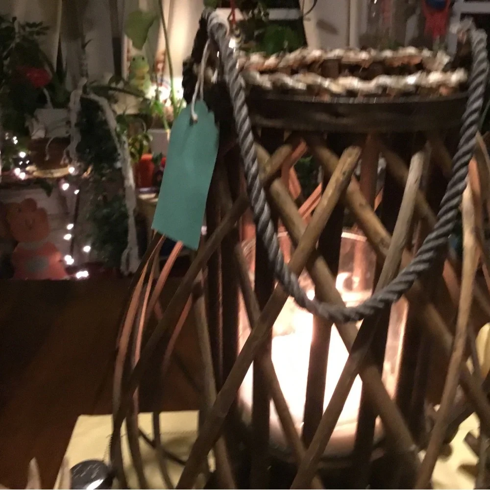 Handcrafted Woven Lantern Candle Holder - Brown